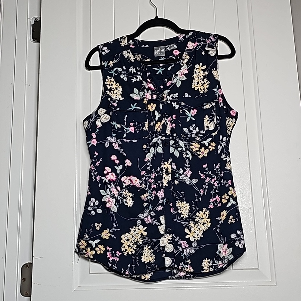 Vintage NY&Co M Soho blouse navy blue/floral button down tank blouse